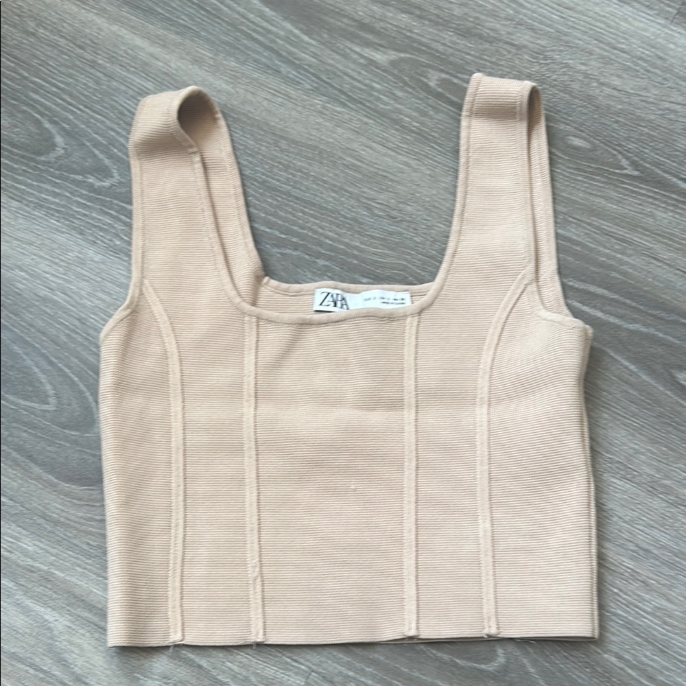 Zara Tan Cream Fitted Crop Tank Top